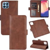 Voor OPPO Reno4 SE Dubbelzijdige magnetische gesp Horizontale flip lederen tas met houder & kaartsleuven en portemonnee (bruin)