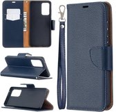 Voor Samsung Galaxy A52 5G Litchi Textuur Pure Kleur Horizontale Flip PU Lederen Case met Houder & Kaartsleuven & Portemonnee & Lanyard (Donkerblauw)