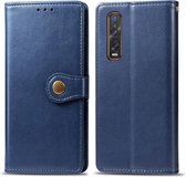 Voor OPPO Find X2 Pro Telefoonhoesje met effen kleur lederen gesp met lanyard & fotolijst & kaartsleuf & portemonnee & standaardfunctie (blauw)