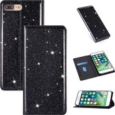 Voor iPhone 8 Plus / 7 Plus ultradunne glitter magnetische horizontale flip lederen tas met houder en kaartsleuven (zwart)
