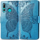 Butterfly Love Flowers Embossing Horizontale Flip Leather Case voor Huawei Y9 Prime (2019), met houder & kaartsleuven & portemonnee & lanyard (blauw)