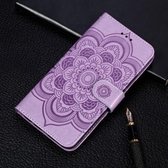 Mandala-reliëfpatroon Horizontale leren flip-hoes voor Galaxy A20e, met houder & kaartsleuven & portemonnee & fotolijst & lanyard (paars)