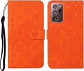 Voor Samsung Galaxy Note20 Ultra etnische stijl reliëf patroon horizontale flip lederen tas met houder & kaartsleuven & portemonnee & lanyard (oranje)