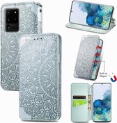 Voor Samsung Galaxy S20 Ultra Blooming Mandala Reliëfpatroon Magnetische Horizontale Flip Leren Case met Houder & Kaartsleuven & Portemonnee (Grijs)