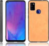 Voor Galaxy M51 schokbestendig naaien koe patroon huid PC + PU + TPU Case (oranje)