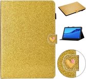Voor Huawei MediaPad M5 Lite 10.1 Glitter Poeder Liefde Gesp Horizontale Flip Leren Case met Houder & Kaartsleuven (Goud)
