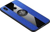 Voor Huawei Honor 10 Lite XINLI stikdoek Textue schokbestendig TPU beschermhoes met ringhouder (blauw)