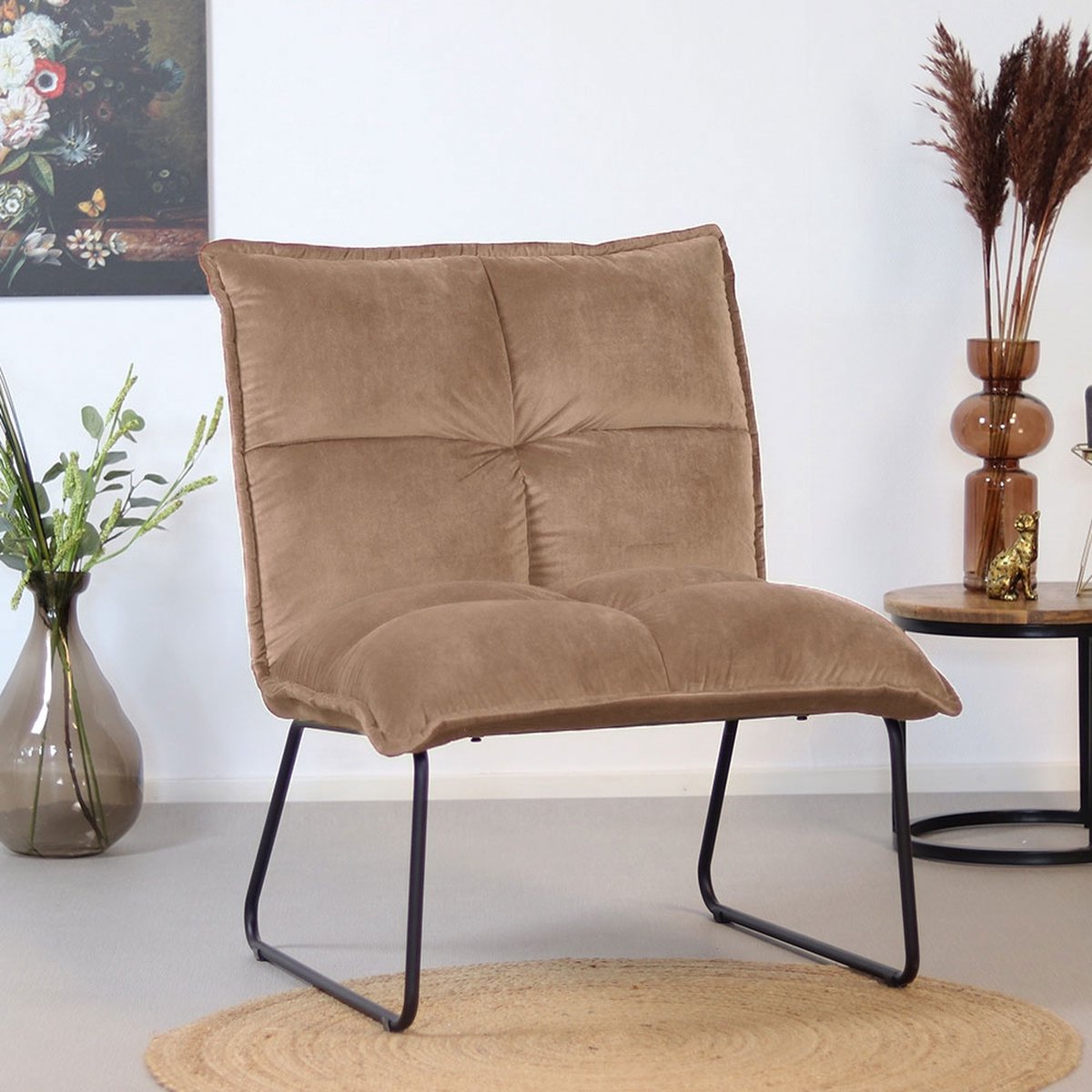 Portugees Overvloedig Inspectie Bronx71® Velvet fauteuil taupe Malaga - Zetel 1 persoons - Relaxstoel -  Fauteuil... | bol.com