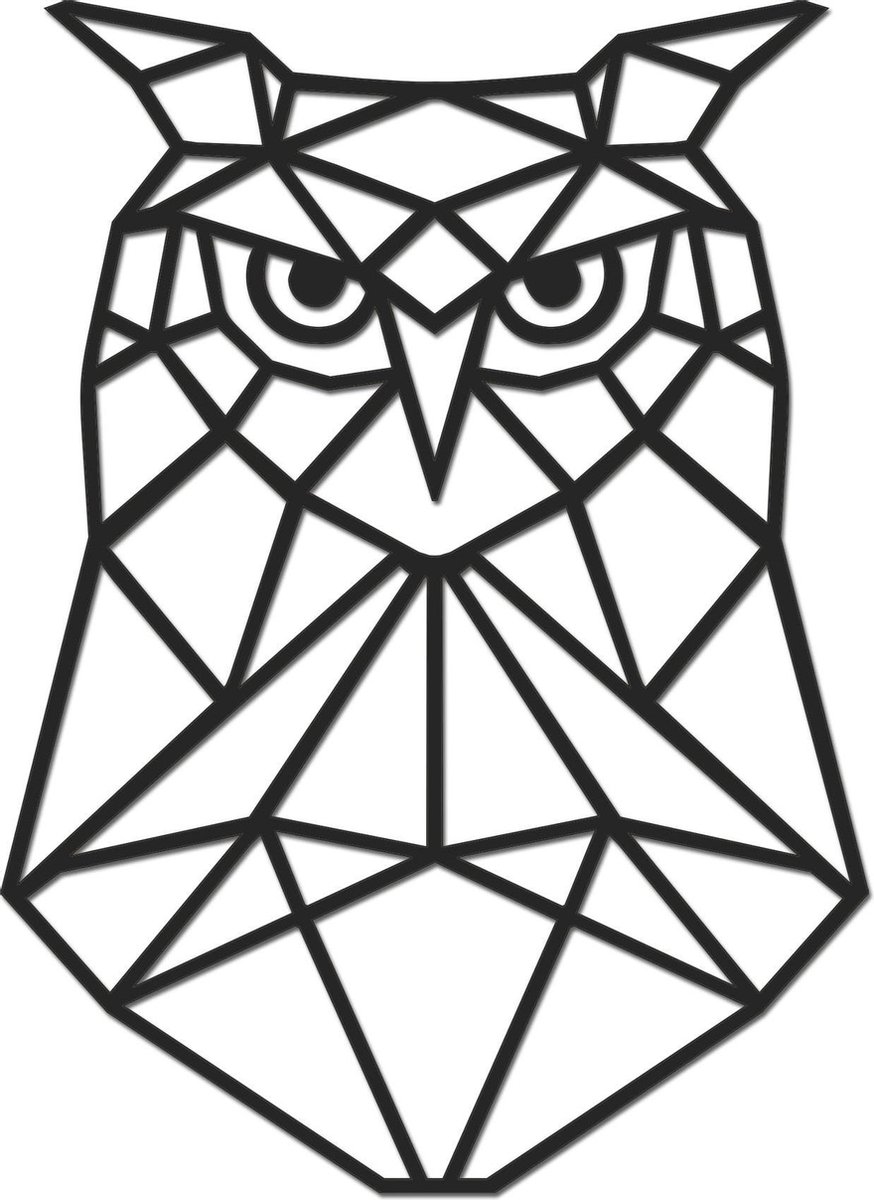 Hout-Kado - Uil-2 - Small - Zwart - Geometrische dieren en vormen - Hout - Lasergesneden- Wanddecoratie