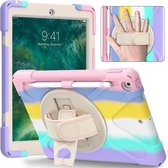 Schokbestendige kleurrijke siliconen + pc-beschermhoes met houder & schouderriem & draagriem & pen voor iPad 9.7 (2018) (roze)