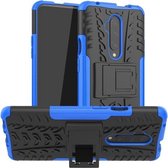 Voor OnePlus 7T Pro Tyre Texture Shockproof TPU + PC beschermhoes met houder (blauw)