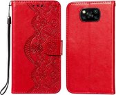 Voor Xiaomi Poco X3 NFC Flower Vine Embossing Pattern Horizontale Flip Leather Case met Card Slot & Holder & Wallet & Lanyard (Red)