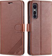 Voor vivo s7e AZNS schapenvacht textuur horizontale flip lederen tas met houder & kaartsleuven & portemonnee (bruin)