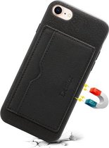 Voor iPhone 7/8 Denior V3 luxe auto koeienhuid lederen beschermhoes met houder en kaartsleuf (zwart)