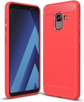 Voor Galaxy A5 (2018) geborsteld koolstofvezel textuur TPU schokbestendig antislip zachte beschermende achterkant hoes (rood)