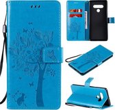 Voor LG Stylo 6 Boom & Kat Reliëfpatroon Horizontale Flip Leren Case met Houder & Kaartsleuven & Portemonnee & Lanyard (Blauw)