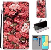 Voor LG Stylo 7 5G Gekleurde Tekening Cross Textuur Horizontale Flip PU Lederen Case met Houder & Kaartsleuven & Portemonnee & Lanyard (Pink Rose Garden)