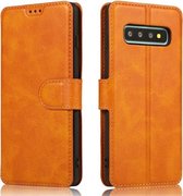 Voor Samsung Galaxy S10 Kalf Textuur Magnetische Gesp Horizontale Flip Leren Case met Houder & Kaartsleuven & Portemonnee & Fotolijst (Kaki)