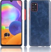 Voor Galaxy A31 Shockproof Litchi Texture PC + PU Case (Blauw)