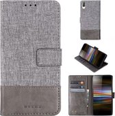 Voor Sony Xperia L3 MUMXA MX102 Horizontale flip canvas stiksels lederen tas met houder & kaartsleuven & portemonnee (grijs)