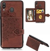 Voor Galaxy M20 Mandala Reliëf Magnetische Doek PU + TPU + PC Case met Houder & Kaartsleuven & Portemonnee & Fotolijst & Riem (Bruin)