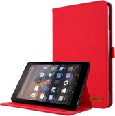 Voor Amazon Fire HD 8 (2020) Horizontale flip TPU + stof PU lederen beschermhoes met kaartsleuven en houder (rood)