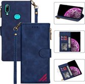 Voor Samsung Galaxy A40 Rits Multi-kaartsleuven Horizontale flip PU lederen tas met houder & kaartsleuven & portemonnee & lanyard & fotolijst (blauw)