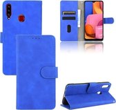 Voor Samsung Galaxy A20s Effen Kleur Huidgevoel Magnetische Gesp Horizontale Flip Kalfsstructuur PU Lederen Case met Houder & Kaartsleuven & Portemonnee (Blauw)