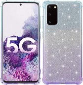 Voor Samsung Galaxy S20 FE 5G gradiënt glitter poeder schokbestendig TPU beschermhoes (blauw paars)