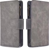 Voor iPhone 12/12 Pro Skin Feel Afneembare magnetische ritssluiting Horizontale flip PU lederen hoes met multi-kaartsleuven & houder & portemonnee & fotolijst & lanyard (grijs)