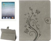 Voor iPad 4 Pressed Flowers Butterfly Pattern Horizontale Flip PU lederen tas met magnetische gesp & houder & kaartsleuven & portemonnee (grijs)