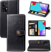 Voor Samsung Galaxy A72 5G retro effen kleur lederen gesp telefoonhoes met lanyard & fotolijst & kaartsleuf & portemonnee & standaardfunctie (zwart)