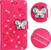 Voor Xiaomi Redmi Note 7 Diamond Encrusted Butterflies Love Flowers Pattern Horizontal Flip Leather Case with Holder & Card Slots & Wallet & Lanyard (Red)