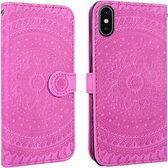 Voor iPhone XS Max geperst afdrukpatroon Horizontale flip PU lederen tas, met houder & kaartsleuven & portemonnee & & draagkoord (violet)