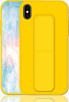 Voor iPhone XS Max schokbestendige pc + TPU beschermhoes met polsband en houder (geel)