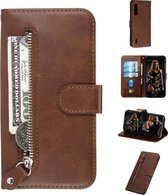 Voor Xiaomi Mi CC9e / Mi A3 Fashion Calf Texture Zipper Horizontal Flip PU Leather Case, with Holder & Card Slots & Wallet (Brown)
