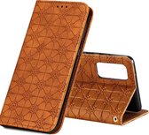 Voor Samsung Galaxy S20 FE Lucky Flowers Embossing Pattern Magnetische Horizontale Flip Leather Case met houder & kaartsleuven (geel bruin)