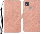 Voor Geschikt voor Xiaomi Redmi 9C Etnische Stijl Reliëfpatroon Horizontale Flip Leren Case met Houder & Kaartsleuven & Portemonnee & Lanyard (Roze)