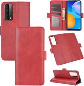 Voor Huawei P smart 2021 Dubbelzijdige magnetische gesp Horizontale flip lederen tas met houder & kaartsleuven en portemonnee (rood)