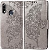 Butterfly Love Flowers Embossing Horizontale Flip Leather Case voor LG W10, met houder & kaartsleuven & portemonnee & lanyard (grijs)