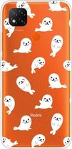 Voor Xiaomi Redmi 9C gekleurd tekeningpatroon zeer transparant TPU beschermhoes (witte zeeleeuw)