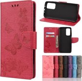 Voor Xiaomi Mi 10T 5G vlinders reliëf horizontale flip lederen tas met houder & kaartsleuven & portemonnee (rood)