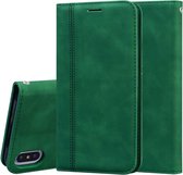 Voor iPhone XS / X Frosted Business magnetische horizontale flip PU lederen tas met houder & kaartsleuf & lanyard (groen)