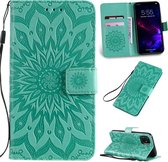 Geperst afdrukken Zonnebloempatroon Horizontale flip PU lederen tas voor iPhone 11, met houder & kaartsleuven & portemonnee en draagkoord