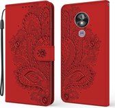 Voor Motorola Moto G7 Power (Amerikaanse versie) Pauw reliëfpatroon Horizontale flip lederen hoes met houder & kaartsleuven & portemonnee & lanyard (rood)