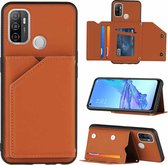 Voor OPPO A53 Skin Feel PU + TPU + PC Achterkant Schokbestendig hoesje met kaartsleuven & houder & fotolijst (bruin)