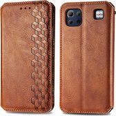 Voor LG K92 5G Cubic Grid Pressed Horizontal Flip Magnetic PU Leather Case met houder & kaartsleuven & portemonnee (bruin)