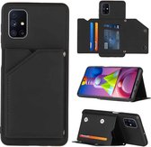 Voor Samsung Galaxy M51 Skin Feel PU + TPU + PC Achterkant Schokbestendig hoesje met kaartsleuven & houder & fotolijst (zwart)