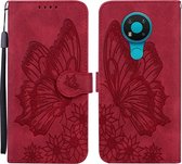 Voor Nokia 3.4 Retro Skin Feel Butterflies Embossing Horizontale Flip Leather Case met houder & kaartsleuven & portemonnee (rood)