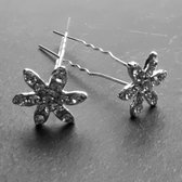Zilverkleurige Hairpins – Fonkelende Bloem - Diamantjes - 5 stuks